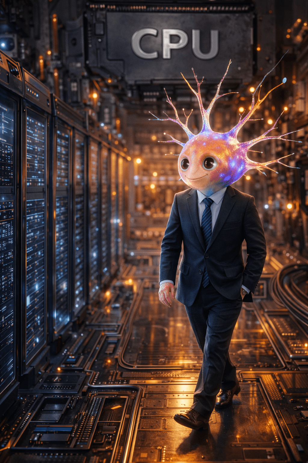 The neuron walking through a server room